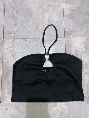 Black Ribbed Halter Crop Top SHEIN xs women summer